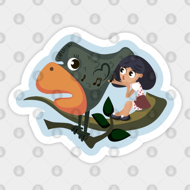 Girl and bird on a branch Sticker by tetiana12.art